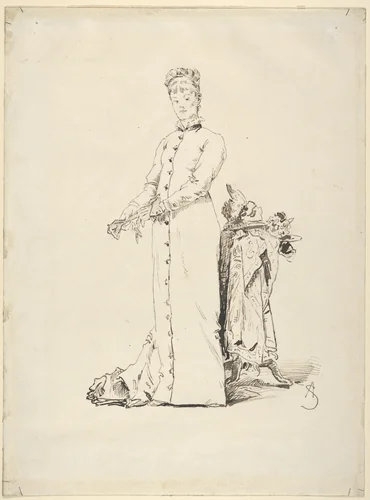A Standing Young Lady Taking Off Her Gloves by Alfred Stevens, drawing, 1876
