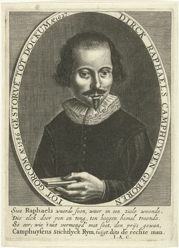 Portret van Dirck Rafaelsz. Camphuysen by Cornelis Koning, print, 1627-1633