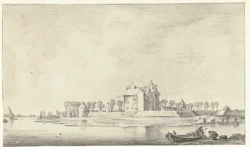 Gezicht op kasteel Loevestein by Aelbert Cuyp, drawing, 1630-1691