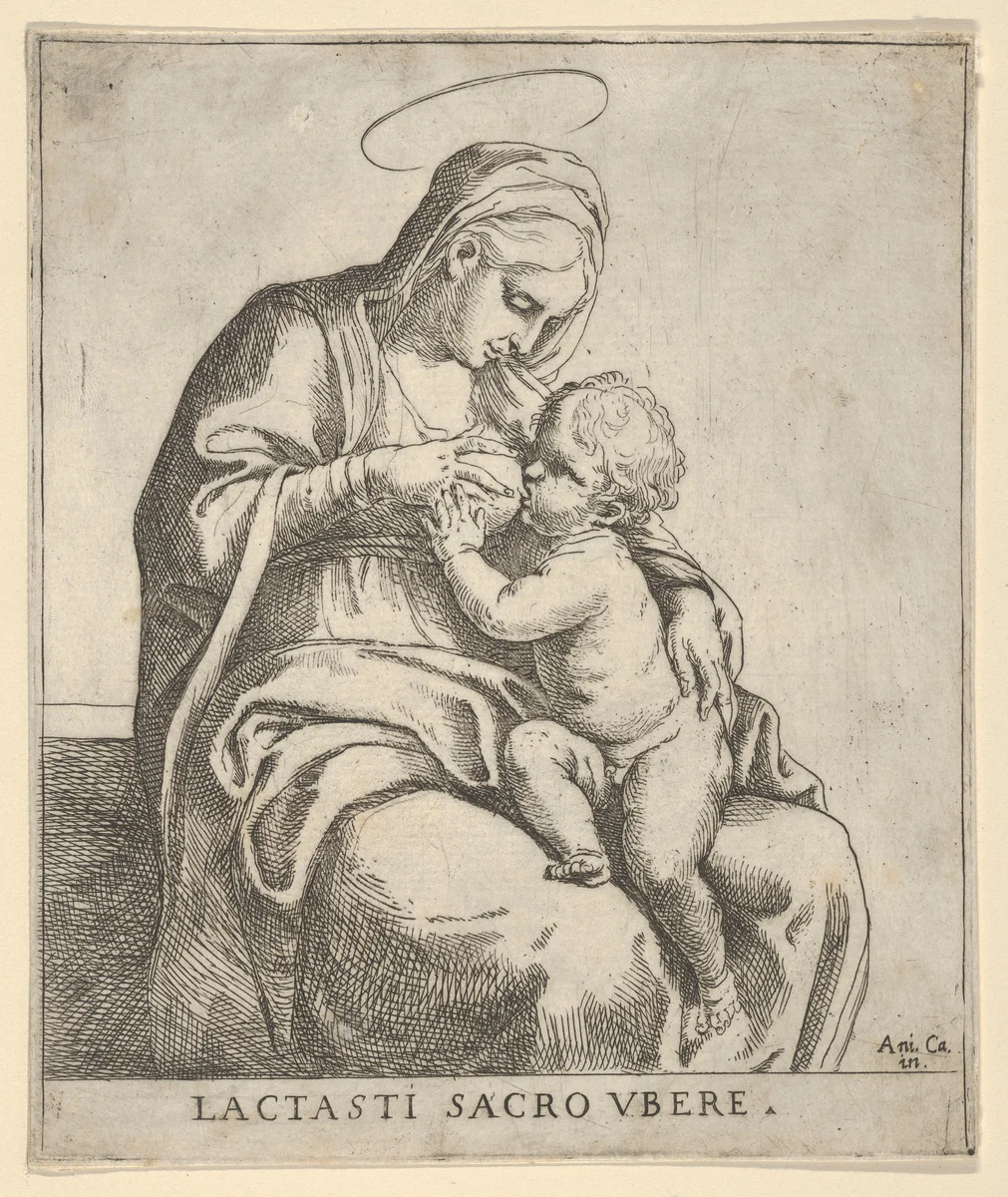 The Virgin nursing the infant Christ by Guido Reni, print, 1585-1615