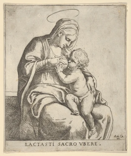The Virgin nursing the infant Christ by Guido Reni, print, 1585-1615