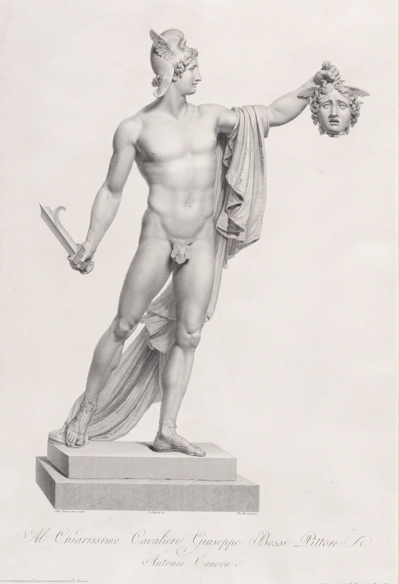 Perseus with the head of Medusa, from "Oeuvre de Canova: Recueil de Statues..." by Domenico Marchetti, print, 1817