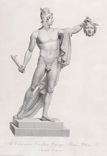 Perseus with the head of Medusa, from "Oeuvre de Canova: Recueil de Statues..." by Domenico Marchetti, print, 1817
