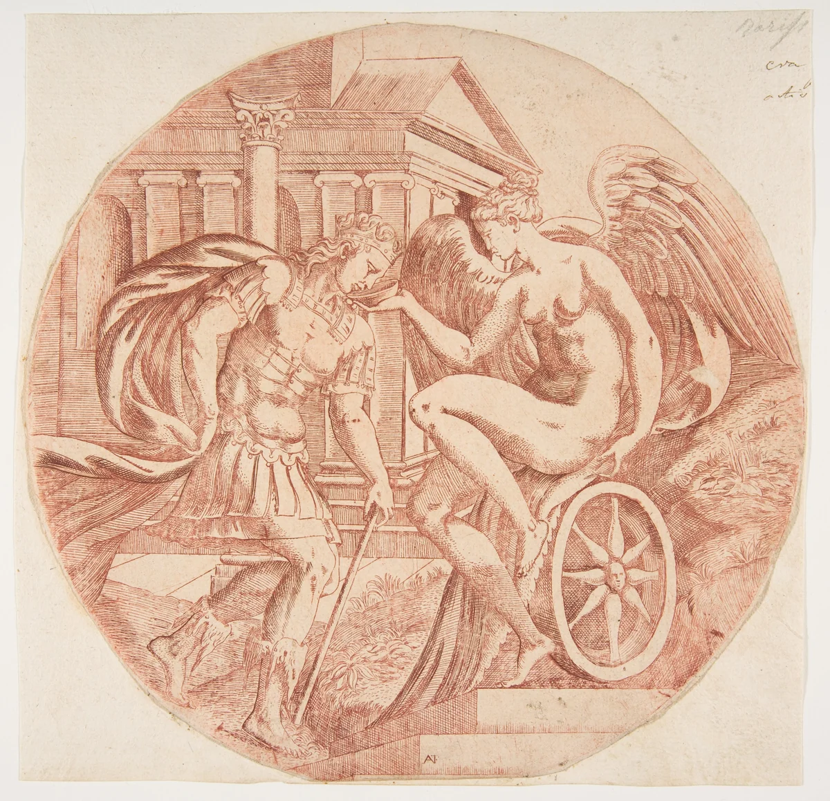 Fortune Making a Prince Drink by Antonio Fantuzzi, print, 1540-1560