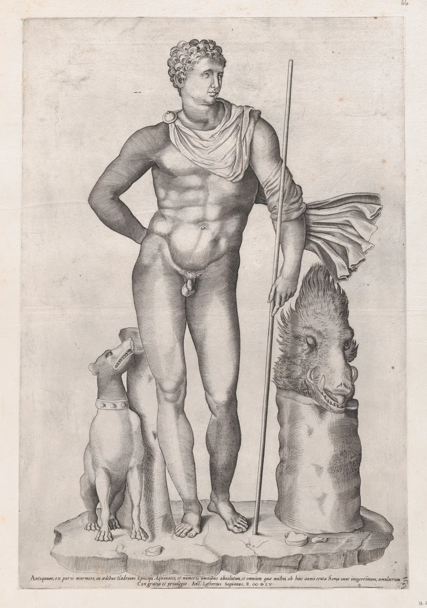 Statue of Meleager, from "Speculum Romanae Magnificentiae" by anonymous, print, 1555