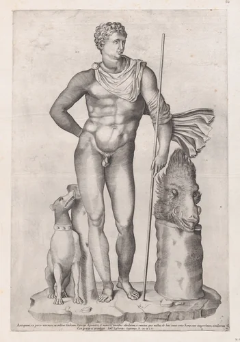 Statue of Meleager, from "Speculum Romanae Magnificentiae" by anonymous, print, 1555