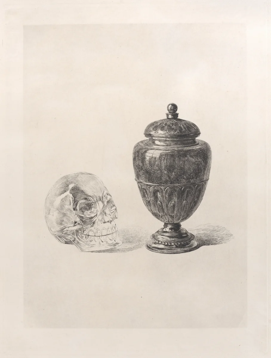 Crystal Skull and Jade Vase by Jules Ferdinand Jacquemart, print, 1868