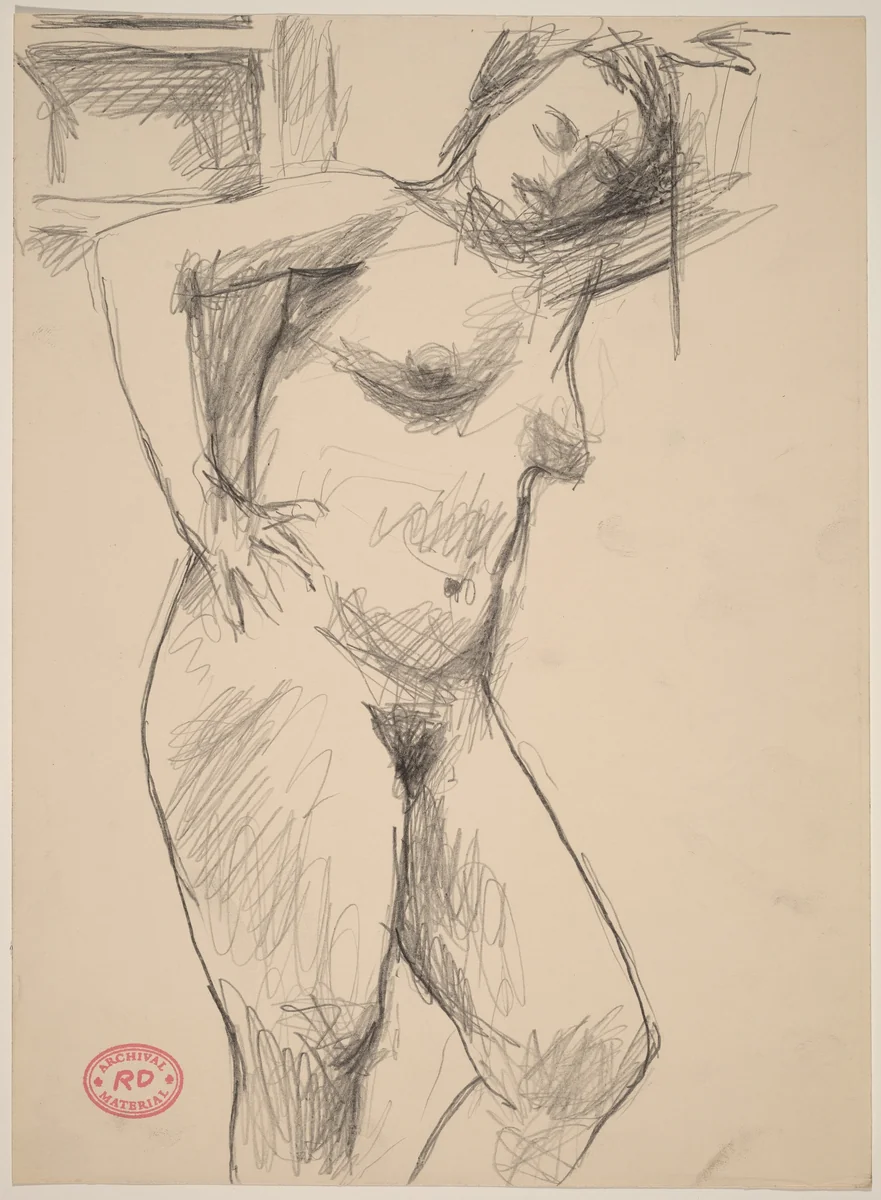 Untitled [standing female nude leaning against wall] by Richard Diebenkorn, drawing, 1955-1967