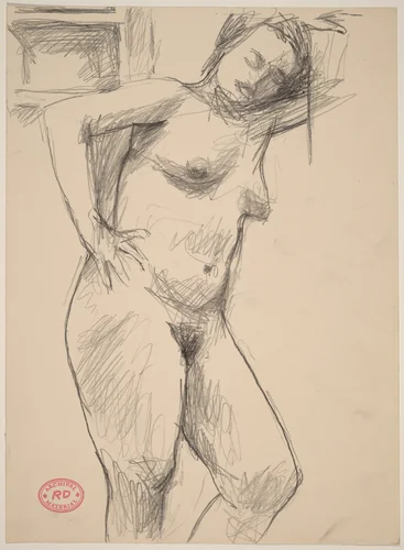 Untitled [standing female nude leaning against wall] by Richard Diebenkorn, drawing, 1955-1967