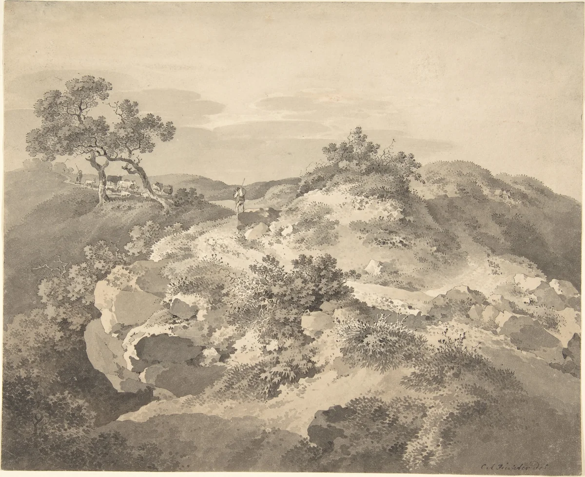 Landscape in Saxony by Carl August Richter, drawing, 1770-1848