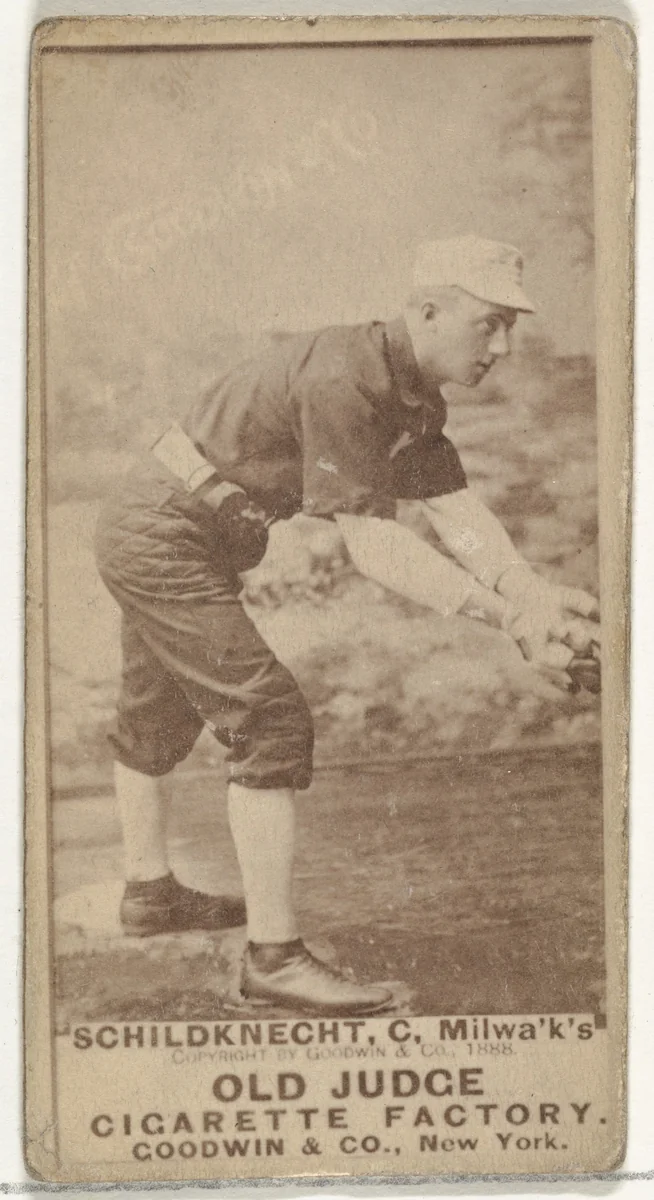 Schildknecht, Catcher, Milwaukee, from the Old Judge series (N172) for Old Judge Cigarettes by Goodwin & Company, photograph, 1888