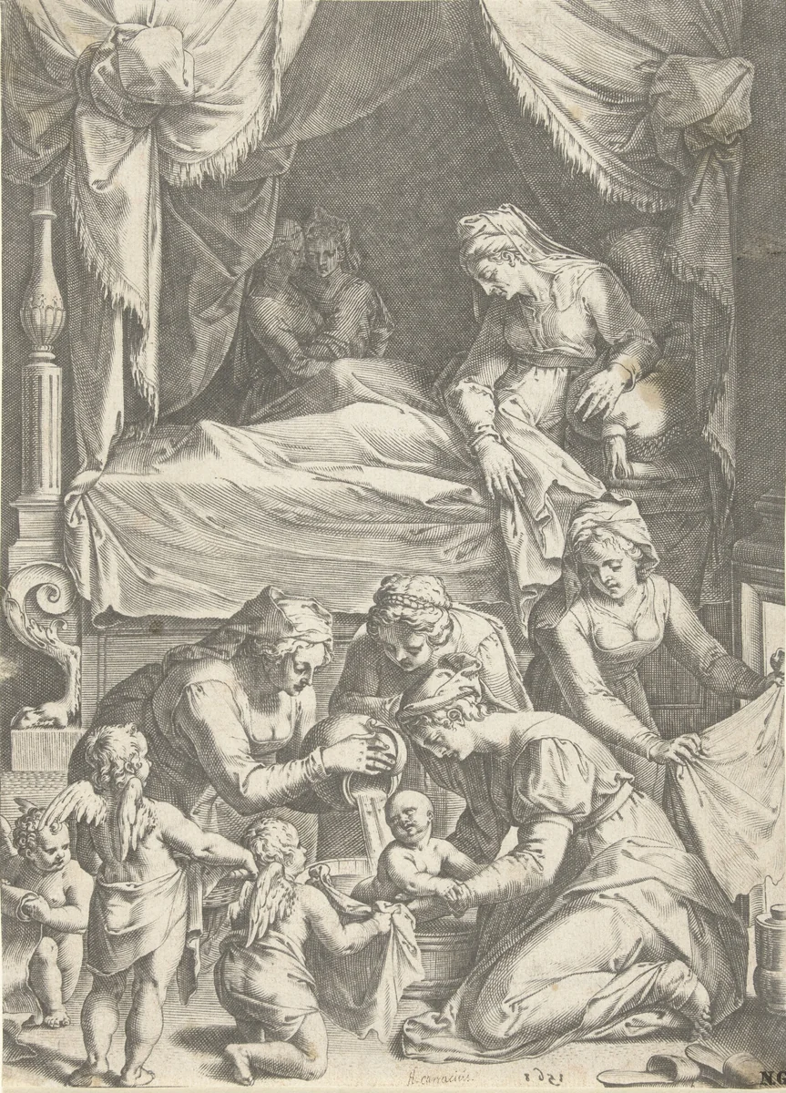 Birth of the Virgin by Cornelis Cort, print, 1568