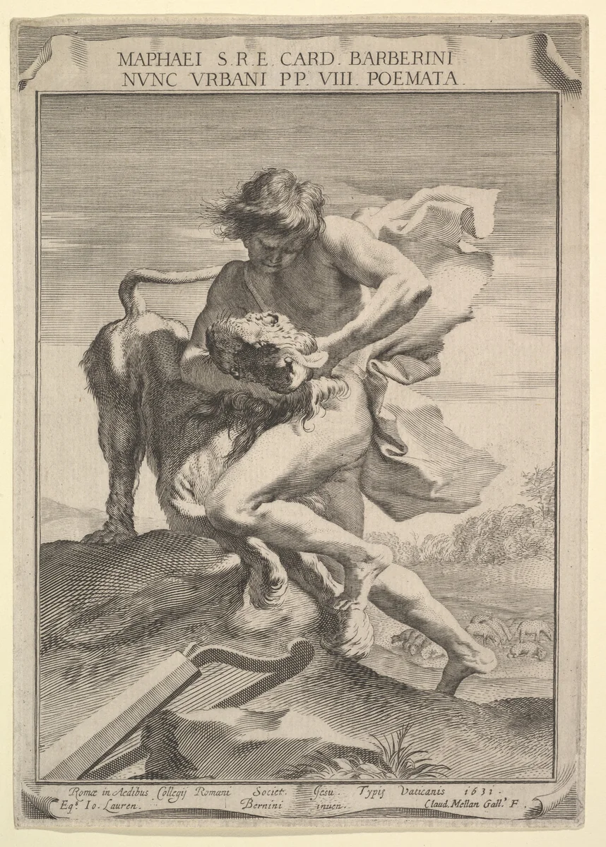 David Strangling the Lion by Claude Mellan, print, 1631