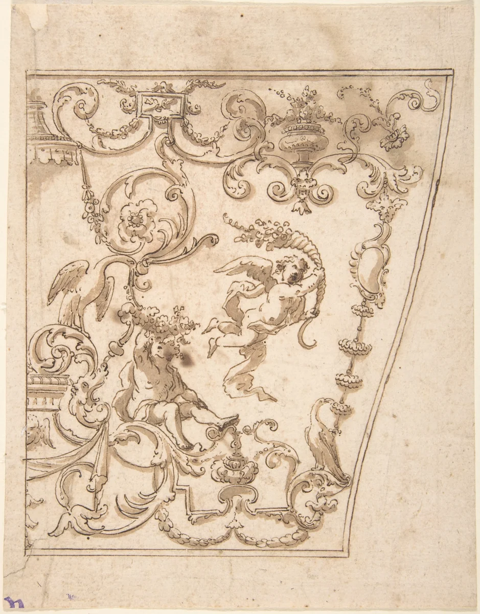 Design for the Decorated Panel of a Carriage by anonymous, drawing, 1700-1800