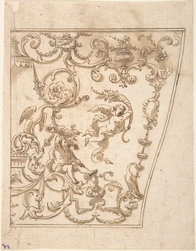 Design for the Decorated Panel of a Carriage by anonymous, drawing, 1700-1800