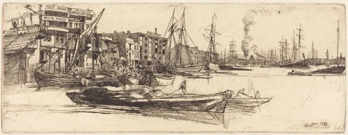 Thames Warehouses by James McNeill Whistler, print, 1859