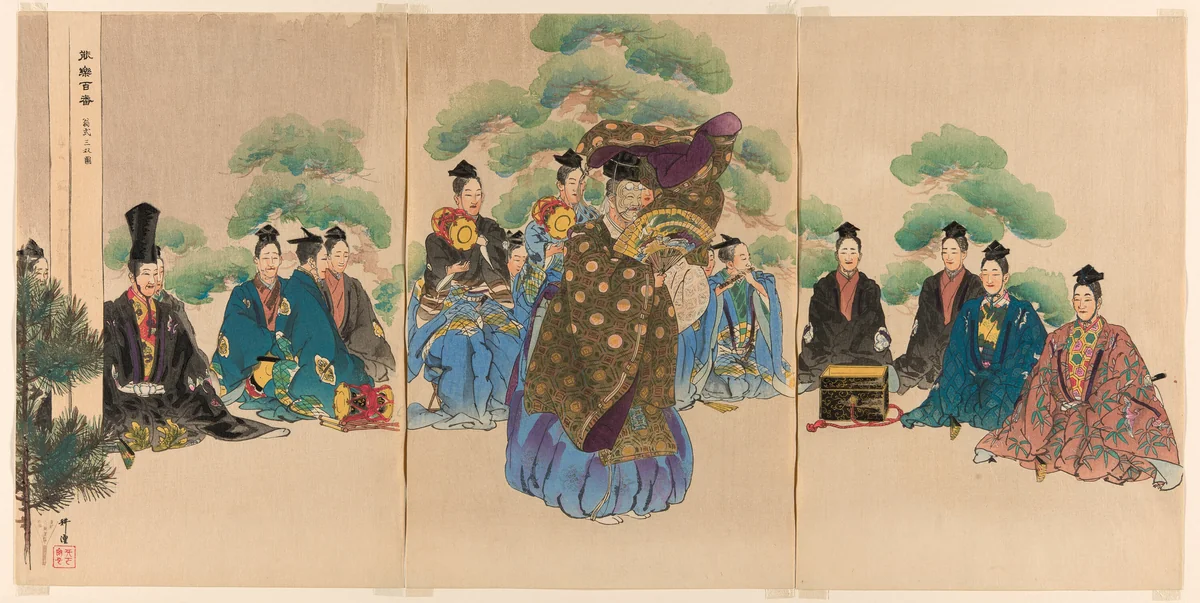 Okina, from the series "One Hundred No Dramas (Nogaku hyakuban)" by Tsukioka Kogyo, print, 1898-1908