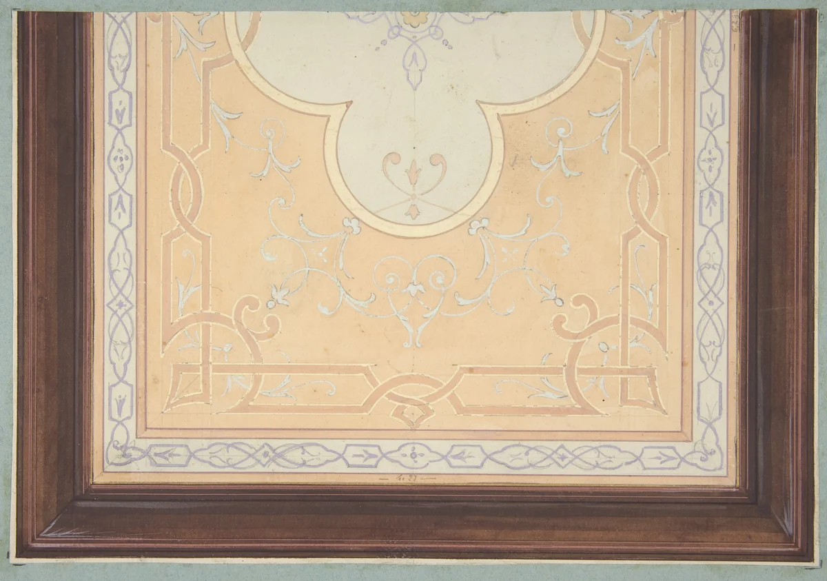 Design for the decoration of a ceiling with strapwork and rinceaux by Jules-Edmond-Charles Lachaise, drawing, 1830-1897