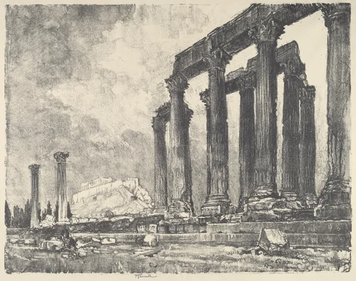 The Acropolis from the Temple of Jupiter, Athens by Joseph Pennell, print, 1913