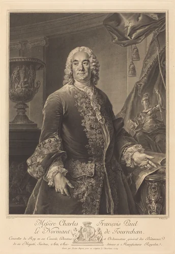 Charles Francois Paul Le Normant de Tournehem by Nicolas-Gabriel Dupuis; Louis Tocqué, print, 1754
