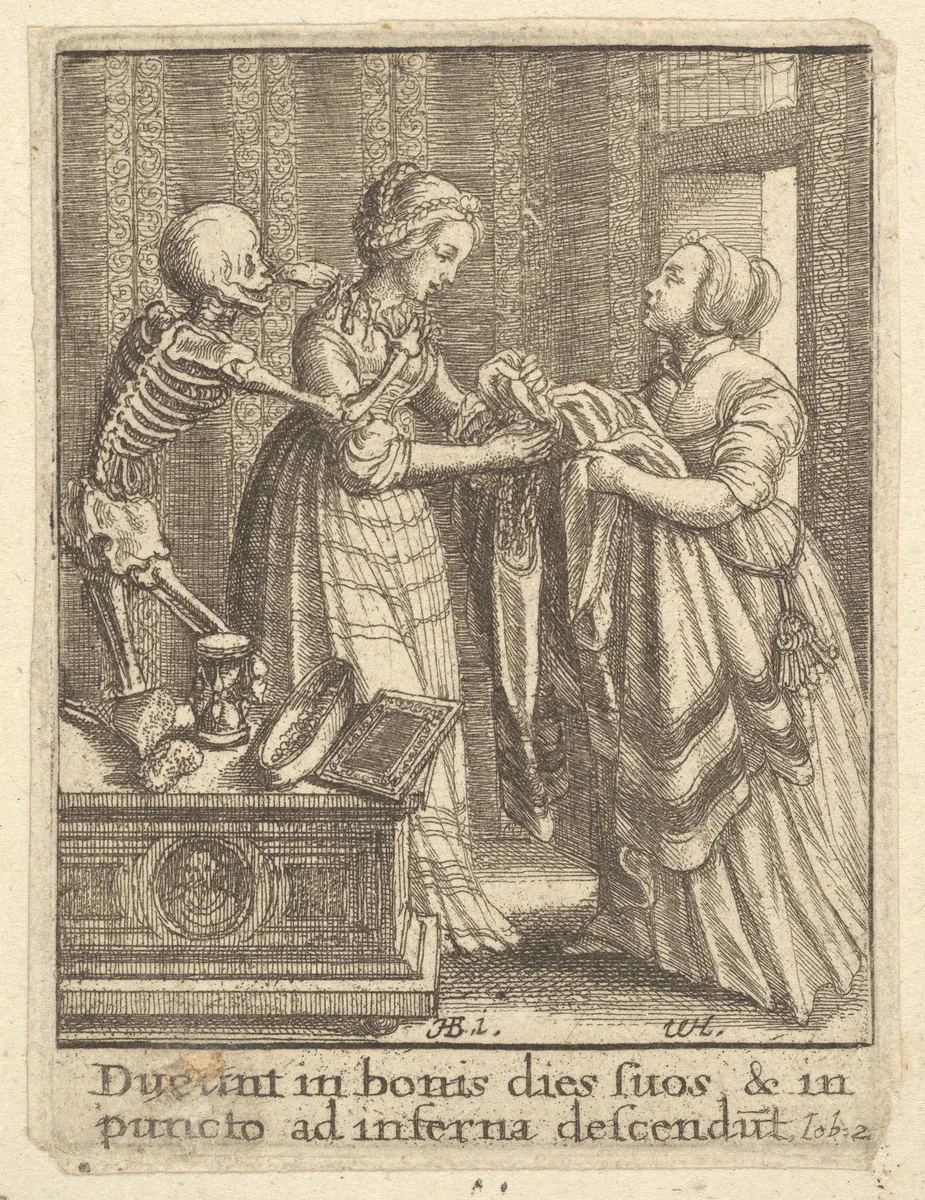 Bride, from the Dance of Death by Wenceslaus Hollar, print, 1651-1800