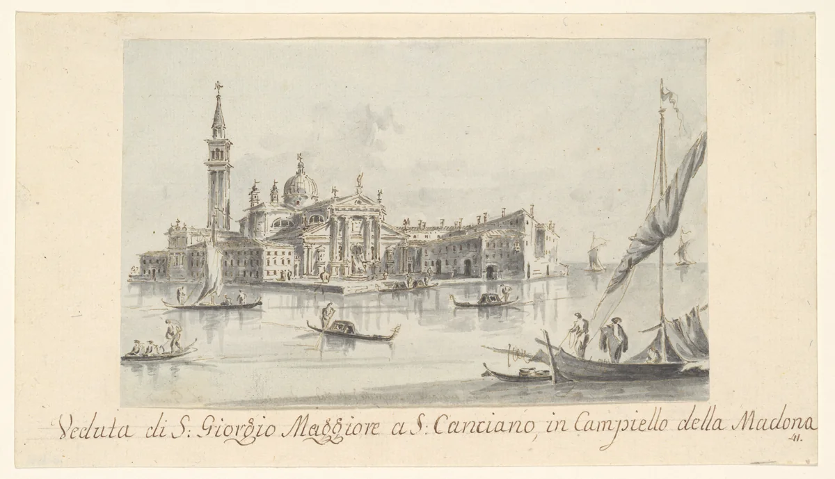 The Island of San Giorgio Maggiore by Giacomo Guardi, drawing, 1801-1831