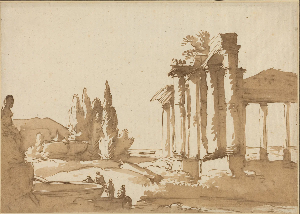 Landscape with Ruins by Italian 18th Century, drawing, 1700-1799
