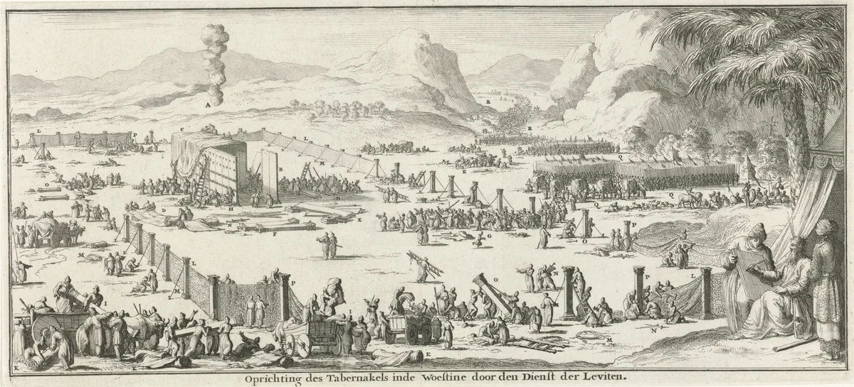 Bouw van de tabernakel onder leiding van Mozes by Jan Luyken, print, 1683