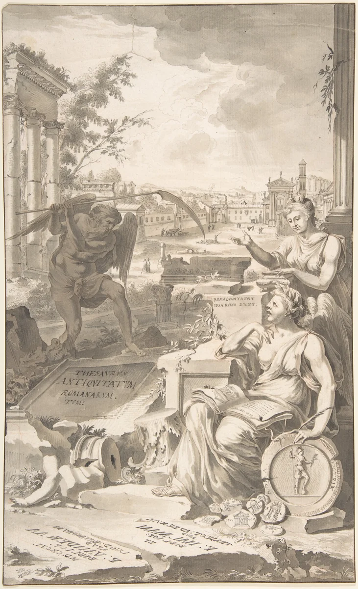 Study for Title Page to "Thesavrvs Antiqvitatvm Romanarvm", 1696 by Jan Goeree, drawing, 1690-1704