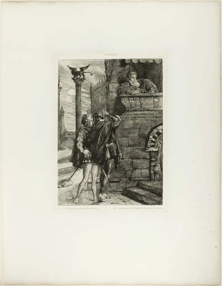 Owake! What Ho! Brabantio!plate 1 (act 1, scene 1) from Othello by Théodore Chassériau, print, 1844