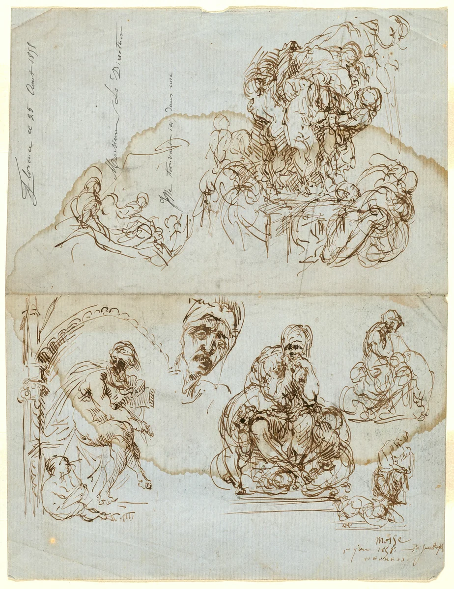 Unfinished Letter with Studies for the Ugolino Group by Jean Baptiste Carpeaux, drawing, 1858-1875