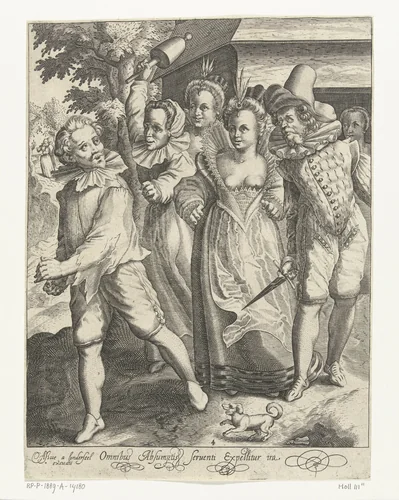 De verloren zoon heeft zijn geld verspild en wordt weggejaagd by Nicolaes de Bruyn, print, 1581-1656