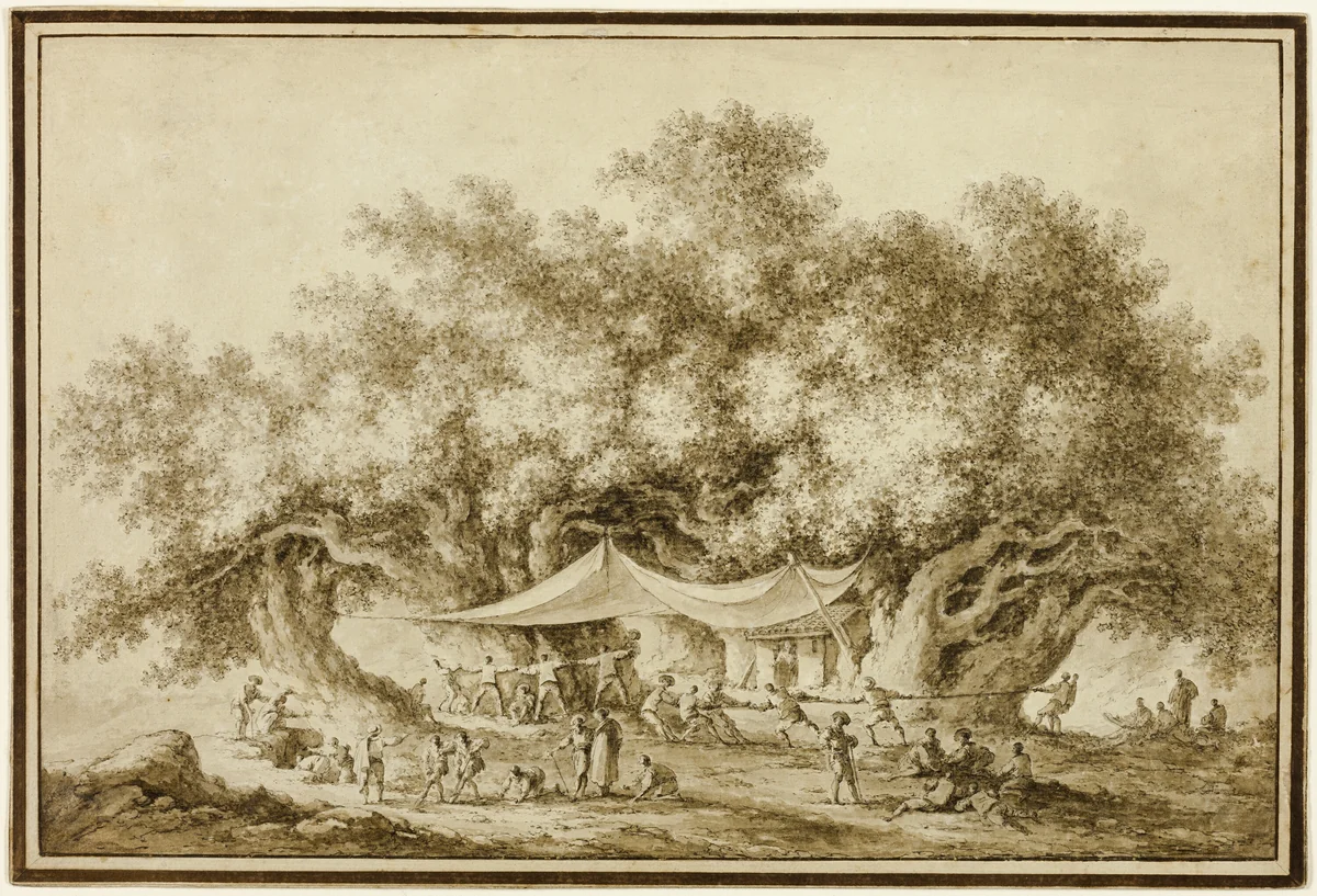 View of the Famous Chestnut Tree of Mount Etna, called Centum Cavalli by Claude-Louis Chatelet, drawing, 1774-1795