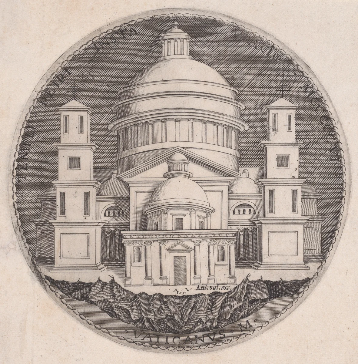 Saint Peter's Basilica by Agostino Veneziano, print, 1517