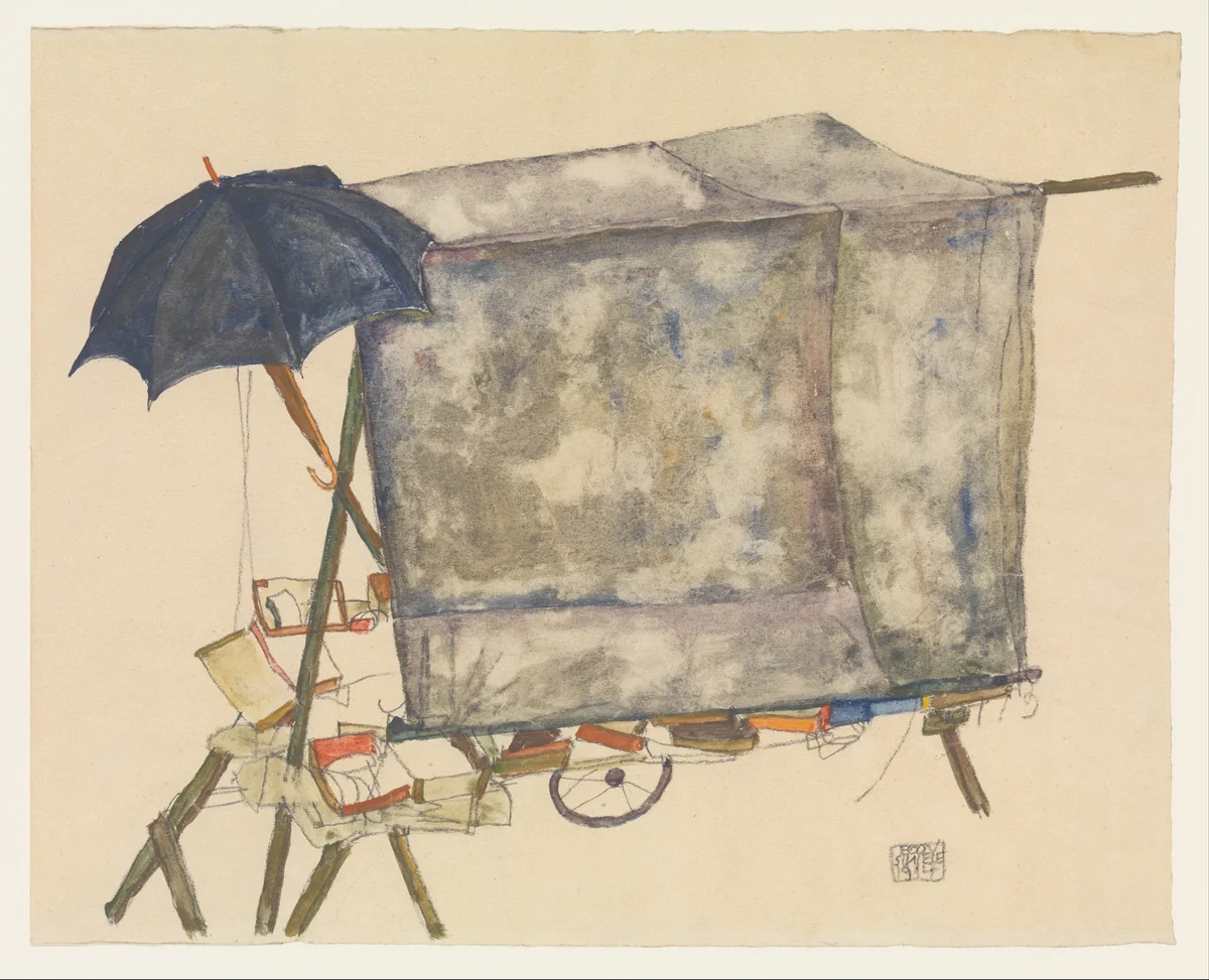 Street Cart by Egon Schiele, drawing, 1914