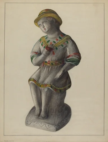 Pa. German Chalkware Shepherd Boy by Mina Lowry, index of american design, 1937