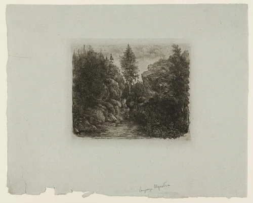 Rocky Landscape (Paysage Rocheux) by Rodolphe Bresdin, print, 1880