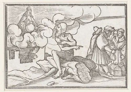 God spreekt Job toe vanuit een storm by Hans Holbein, print, 1538