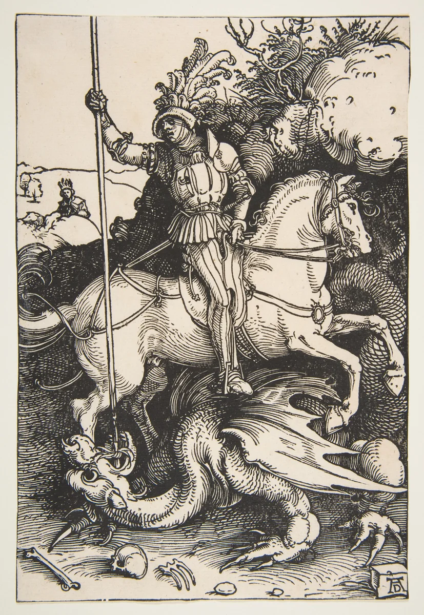 Saint George Slaying the Dragon by Albrecht Dürer, print, 1504-1505