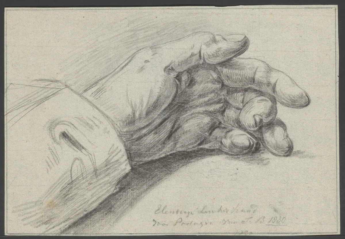 Hand liggend op tafel by Jean Bernard, drawing, 1830