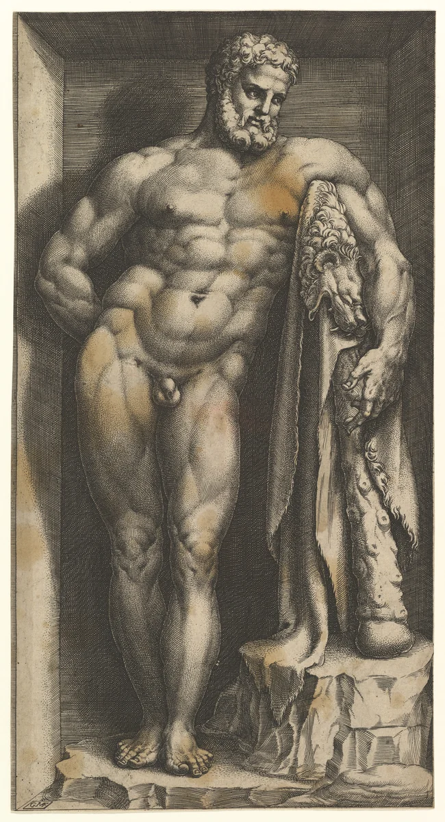 The Farnese Hercules by Giorgio Ghisi, print, 1575-1582