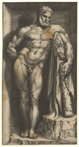 The Farnese Hercules by Giorgio Ghisi, print, 1575-1582