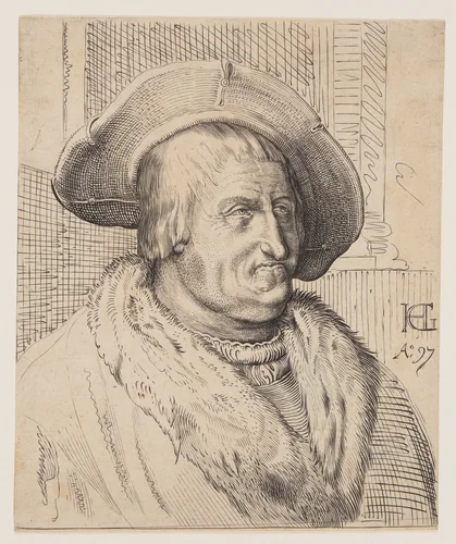 Fantasy Portrait of an Old Man with a Hat by Christoffel van Sichem I, print, 1610