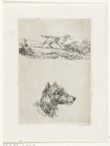 Hondekop en hond in landschap by Guillaume Anne van der Brugghen, print, 1856