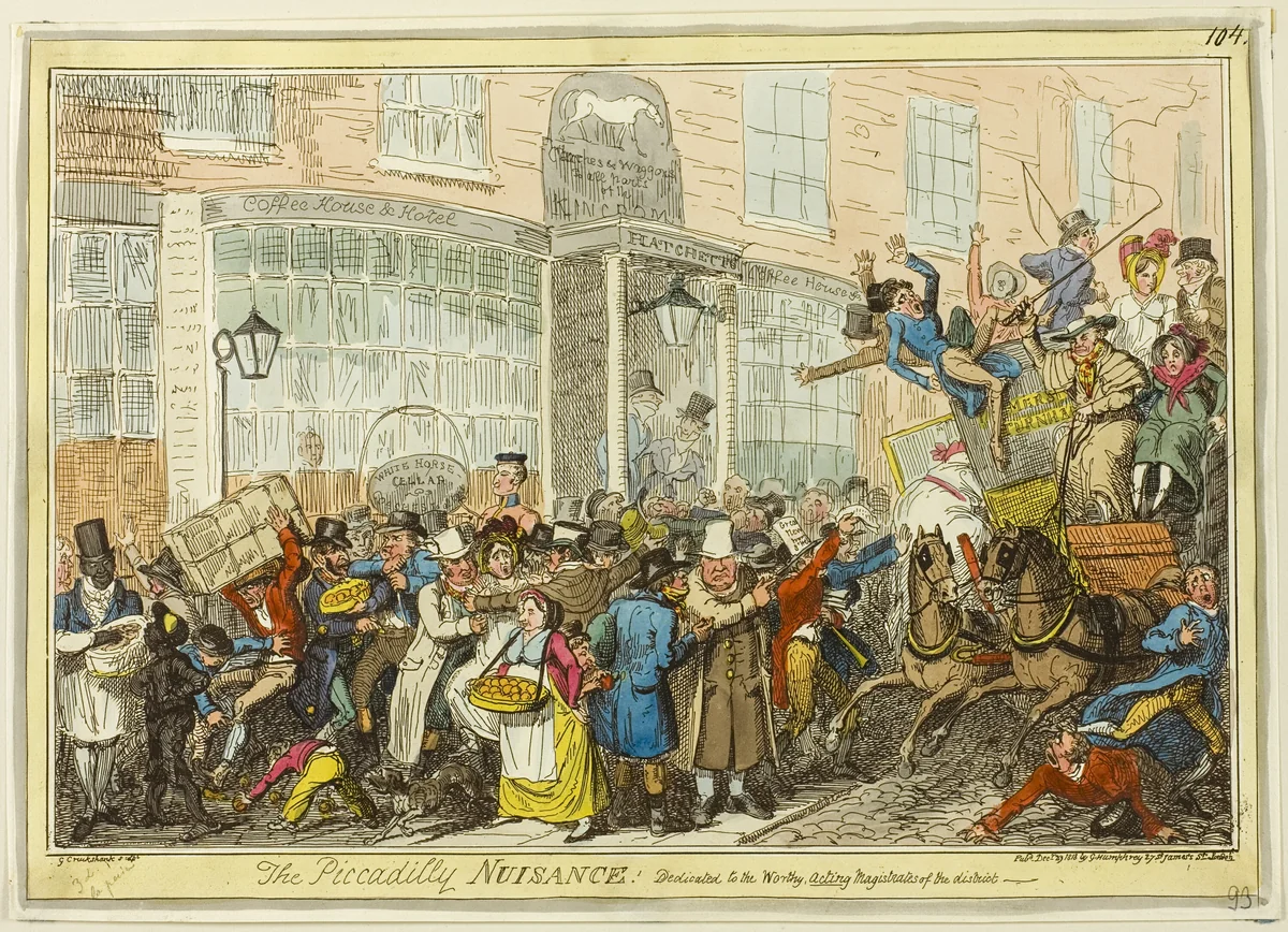 The Piccadilly Nuisance! by George Cruikshank, print, 1818