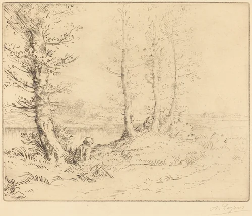 Along the River (Le long de la rive) by Alphonse Legros, print, 1837-1911