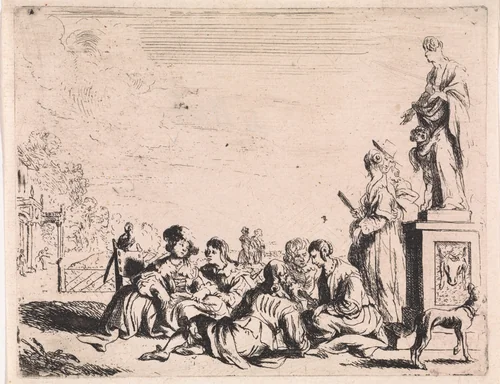Elegant gezelschap in tuin by Cornelis de Wael, print, 1633-1648