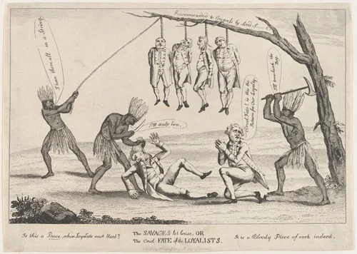 The Savages Let Loose, or the Cruel Fate of the Loyalists by William Humphrey, print, 1783