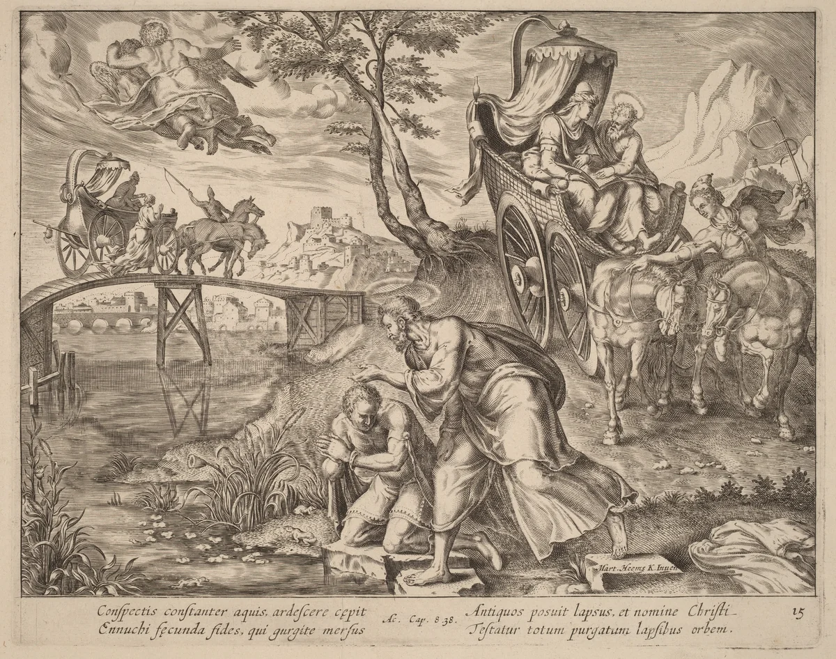 The Baptism of the Eunuch by Saint Philip by Philip Galle, print, 1537-1612