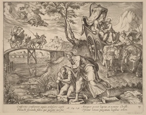 The Baptism of the Eunuch by Saint Philip by Philip Galle, print, 1537-1612